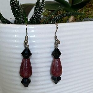 Elegant Black and Wood Beaded Earrings